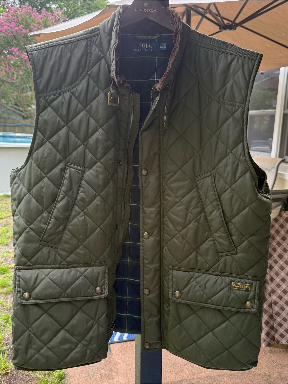Polo Ralph Lauren Men’s XL Quilted Hunting Utility Vest Olive Green Snap Zip